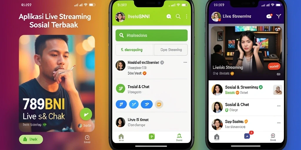 Antarmuka aplikasi 789BNI menampilkan fungsi live streaming yang interaktif.
