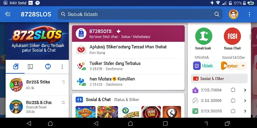 Antarmuka 8728SLOTS dengan berbagai stiker menarik untuk chat.