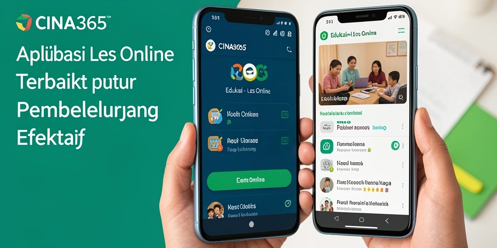 Tampilan antarmuka aplikasi CINA365 untuk Les Online yang interaktif.