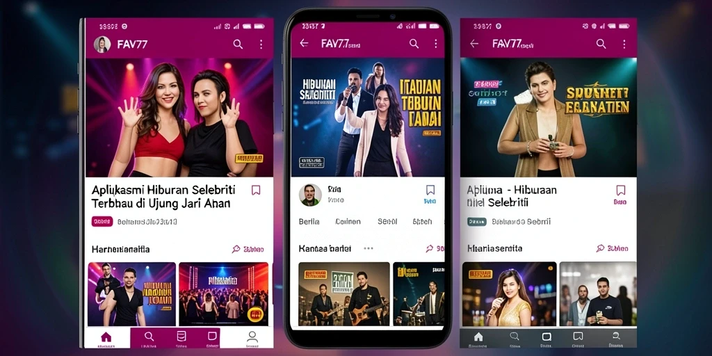 Antarmuka FAV77 menampilkan berita selebriti terbaru dan trending.